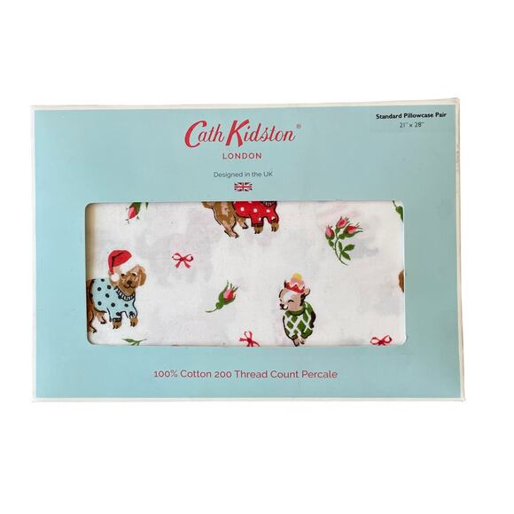 Cath Kidston London Puppy Love Christmas Holiday Standard Pillowcase Set NEW - Picture 8 of 15